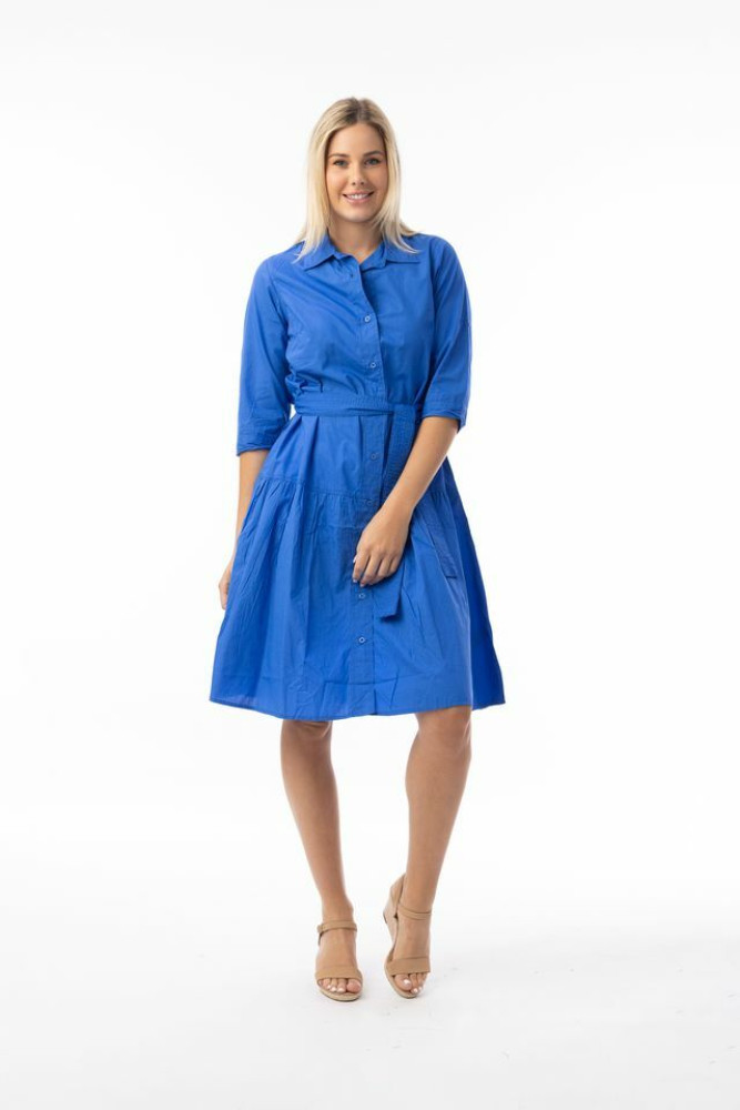 Poplin Essentials Dress Buttonthrough Blue