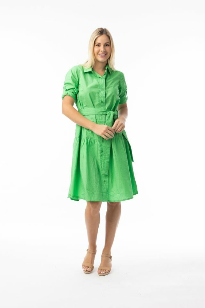 Poplin Essentials Dress Buttonthrough Green
