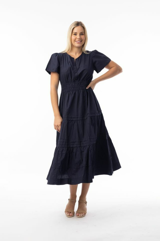 Poplin Essentials Dress Maxi Ruched Navy