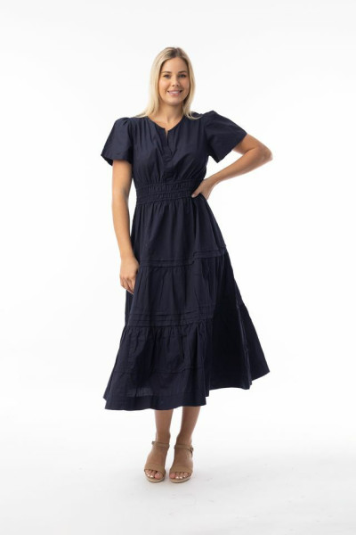 Poplin Essentials Dress Maxi Ruched Navy
