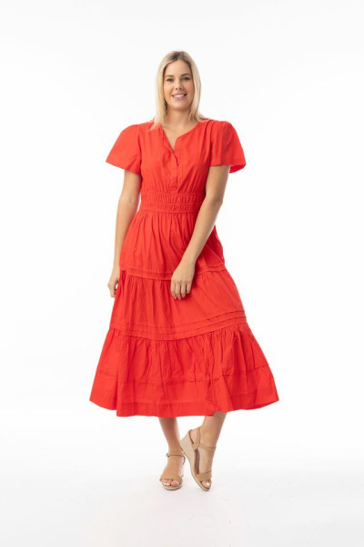 Poplin Essentials Dress Maxi Ruched Red