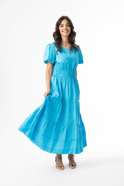 Poplin Essentials Dress Maxi Ruched TURQ