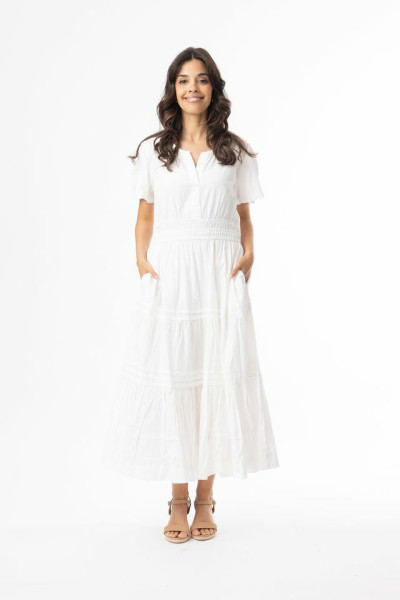 Poplin Essentials Dress Maxi Ruched White
