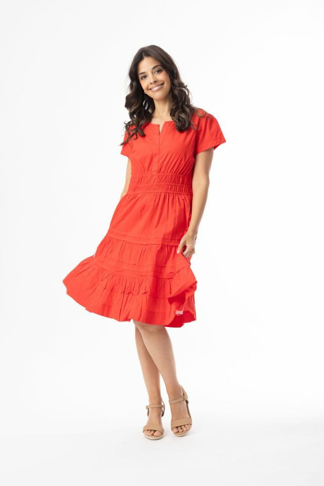 Poplin Essentials Dress Short Ruched Red