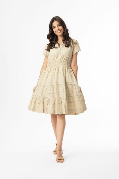 Poplin Essentials Dress Short Ruched Sand