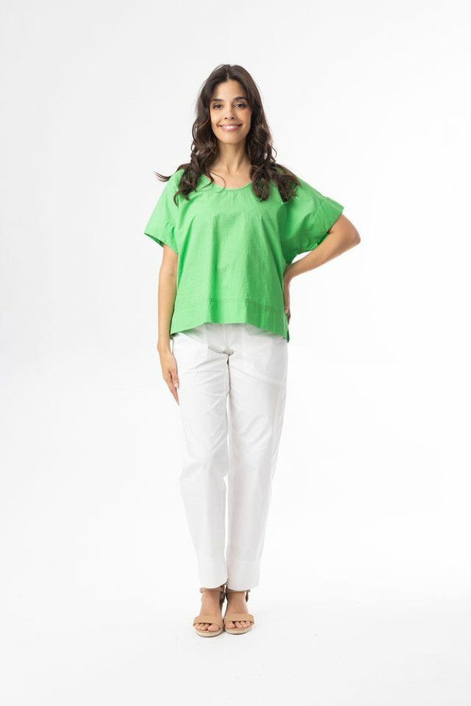Poplin Essentials Top Boxy Green