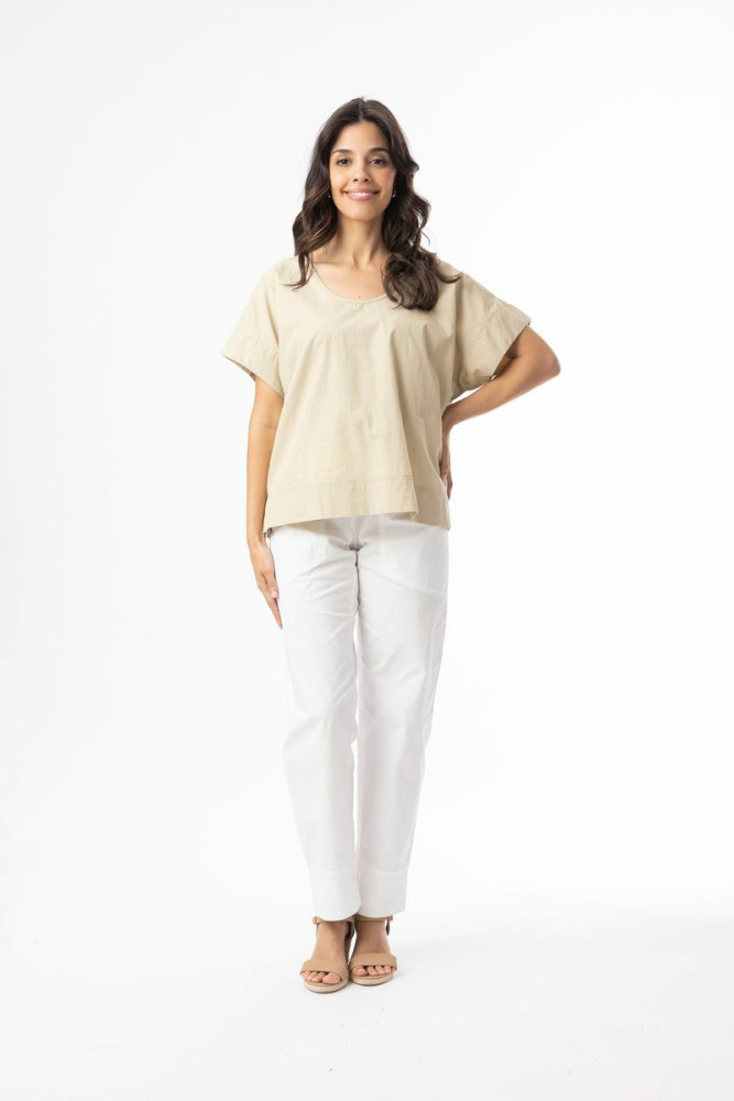 Poplin Essentials Top Boxy Sand