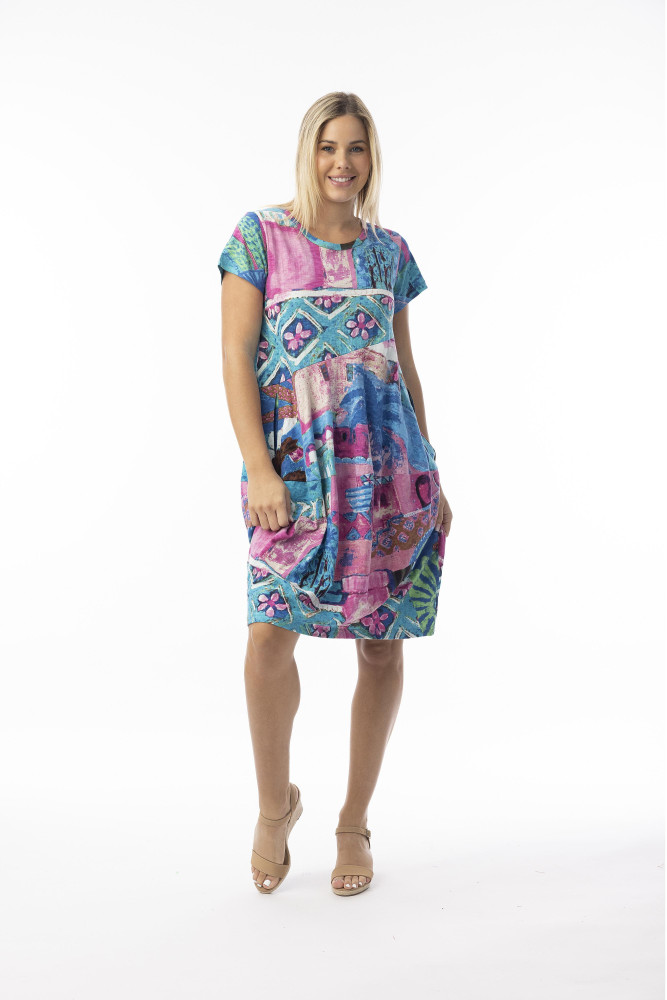 Printed Cotton Dress Bubble Short Sleeve Marakesh