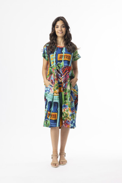 Printed Cotton Dress Bubble Short Sleeve Oasis