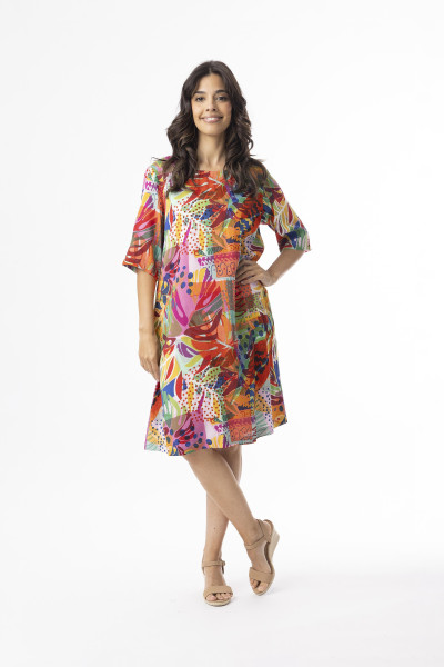 Printed Cotton Dress Contemporary Elbow Sleeve Tropical
