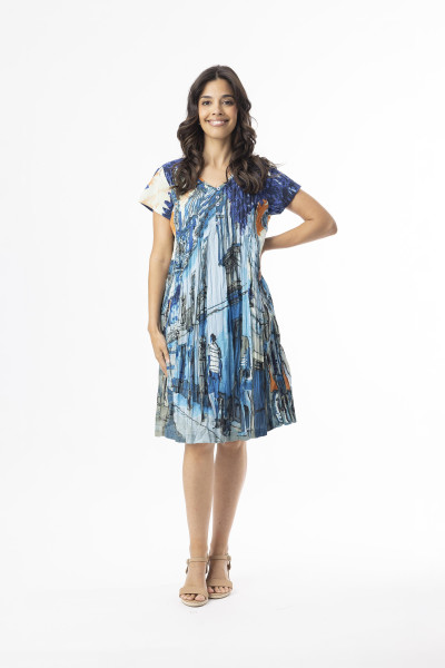 Printed Cotton Dress Easy Fit Tower Blue