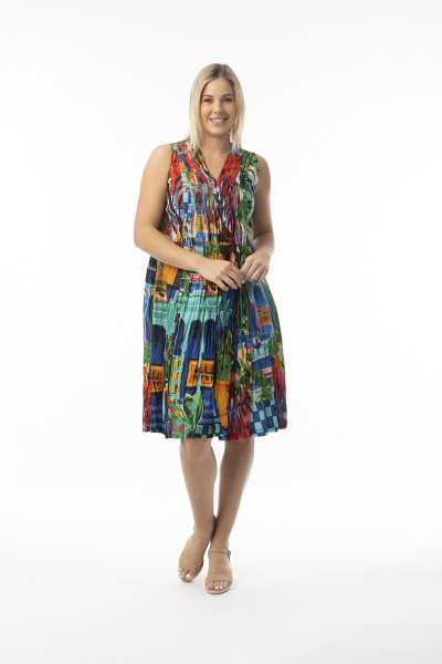 Printed Cotton Dress V Pleated Oasis
