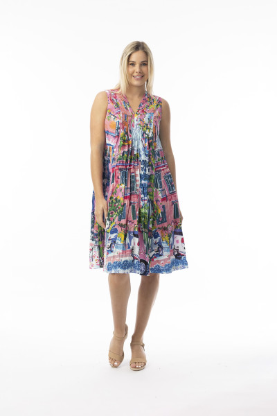 Printed Cotton Dress V Pleated Scooter