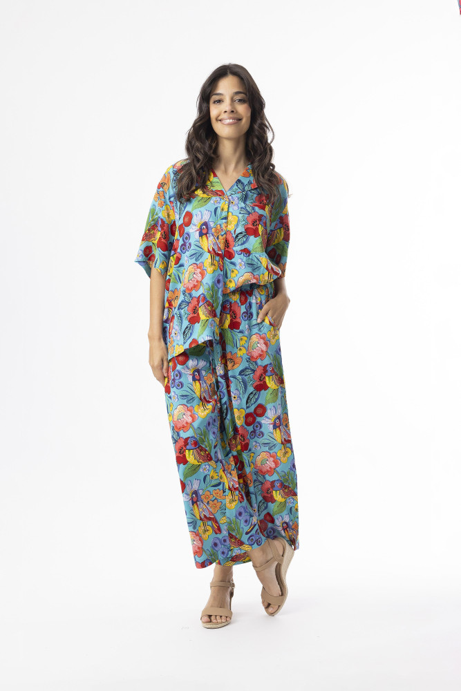 Printed Cotton Oversized Top Birds