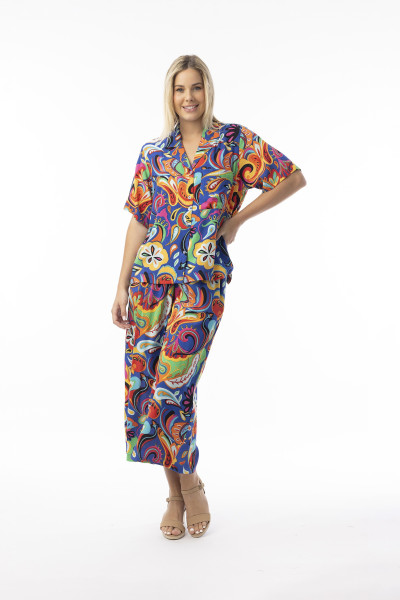 Printed Cotton Oversized Top Retro Paisley