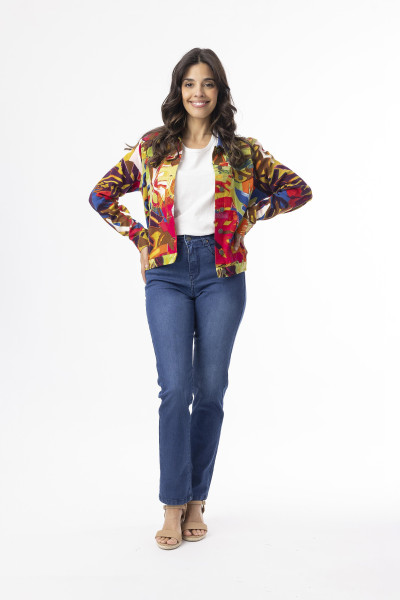 Printed Cotton Ponte Jacket Leaves Red