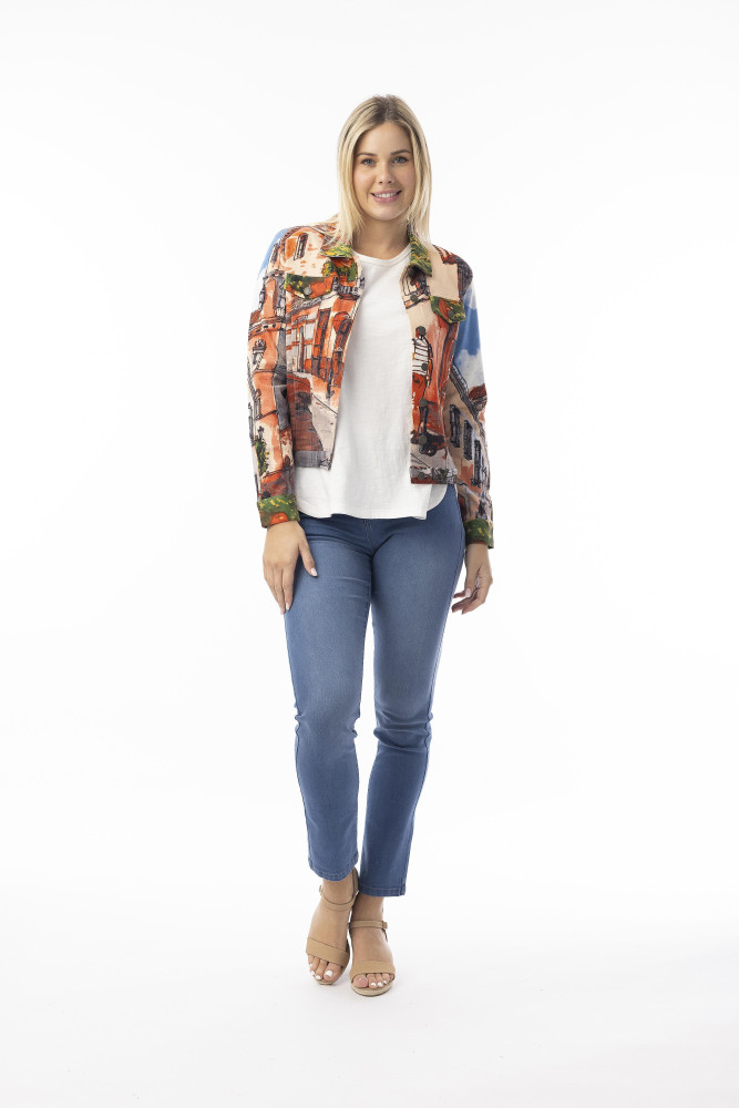 Printed Cotton Ponte Jacket Tower Peach