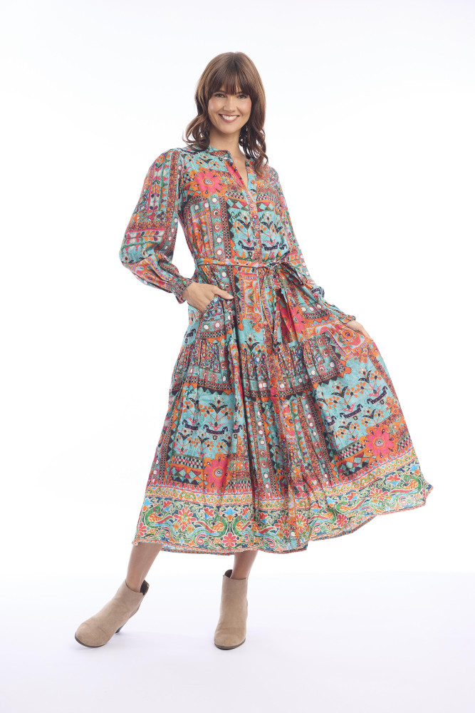 Rabari Dress Tie Waist Maxi Print