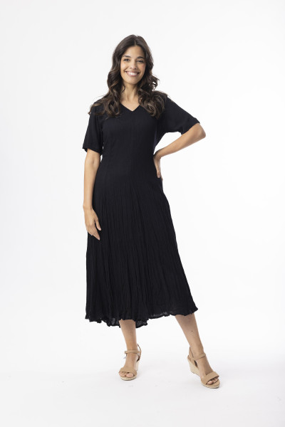 Rayon Essentials Dress Godet Short Sleeves Black