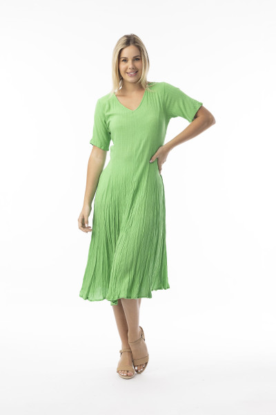 Rayon Essentials Dress Godet Short Sleeves Green