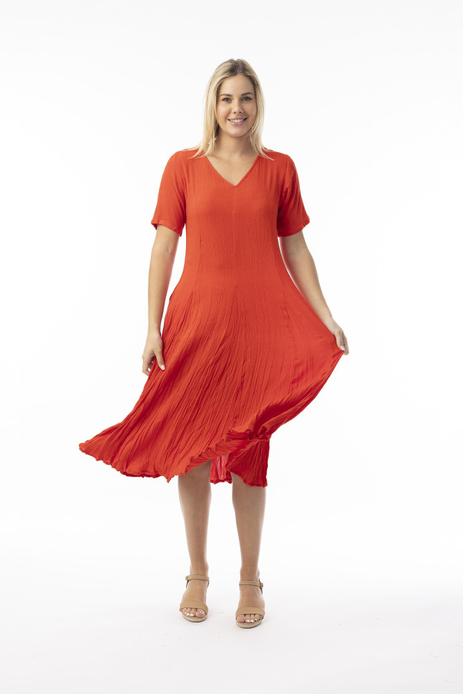 Rayon Essentials Dress Godet Short Sleeves Red