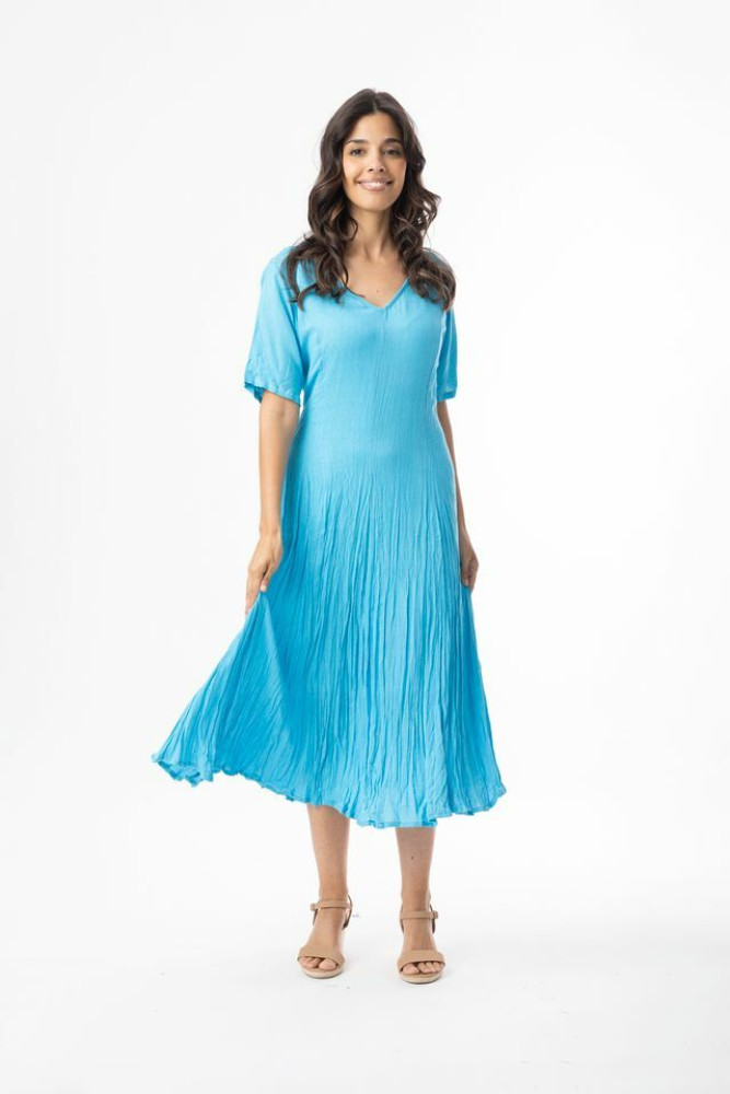 Rayon Essentials Dress Godet Short Sleeves TURQ