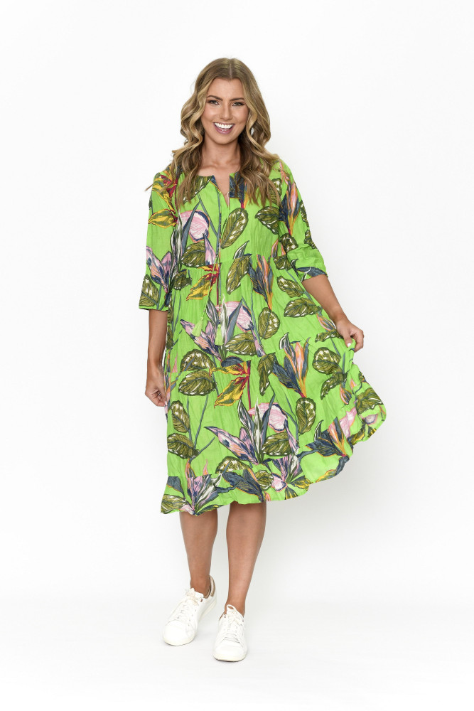 Rebecca Tie Nk Dress 3/4 Sleeve Print 12