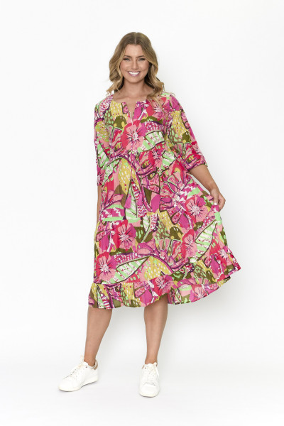 Rebecca Tie Nk Dress 3/4 Sleeve Print 16