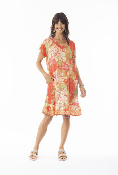 Rosa Dress Short Sleeve Frill Hem Print