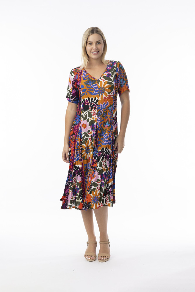 Salvador Dress Godet Short Sleeve Print