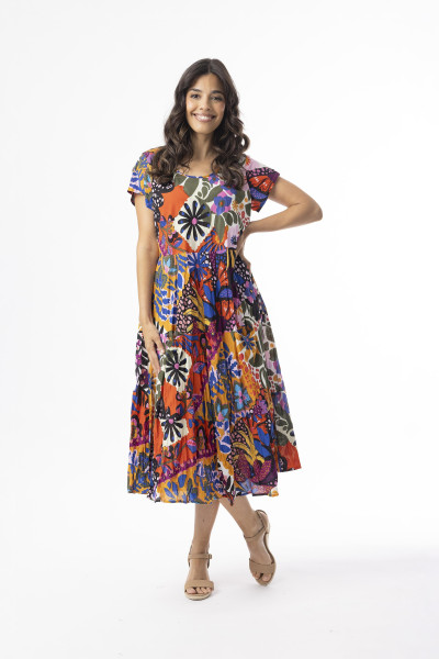 Salvador Dress Round Neckli9ne Pockets Print