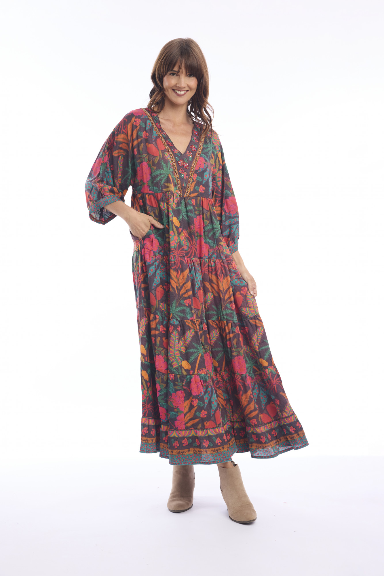 Samos Dress Maxi V Print