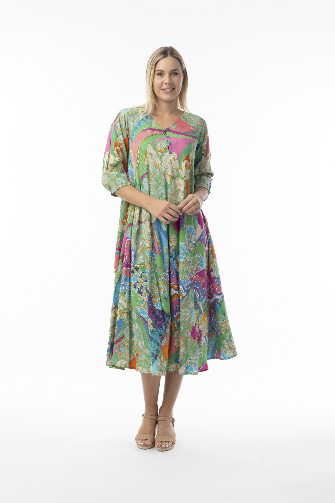 Santa Cruz Dress Shirred Sleeve Print