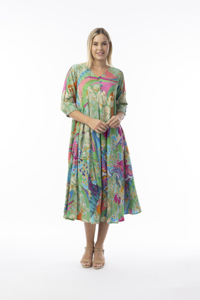 Santa Cruz Dress Shirred Sleeve Print