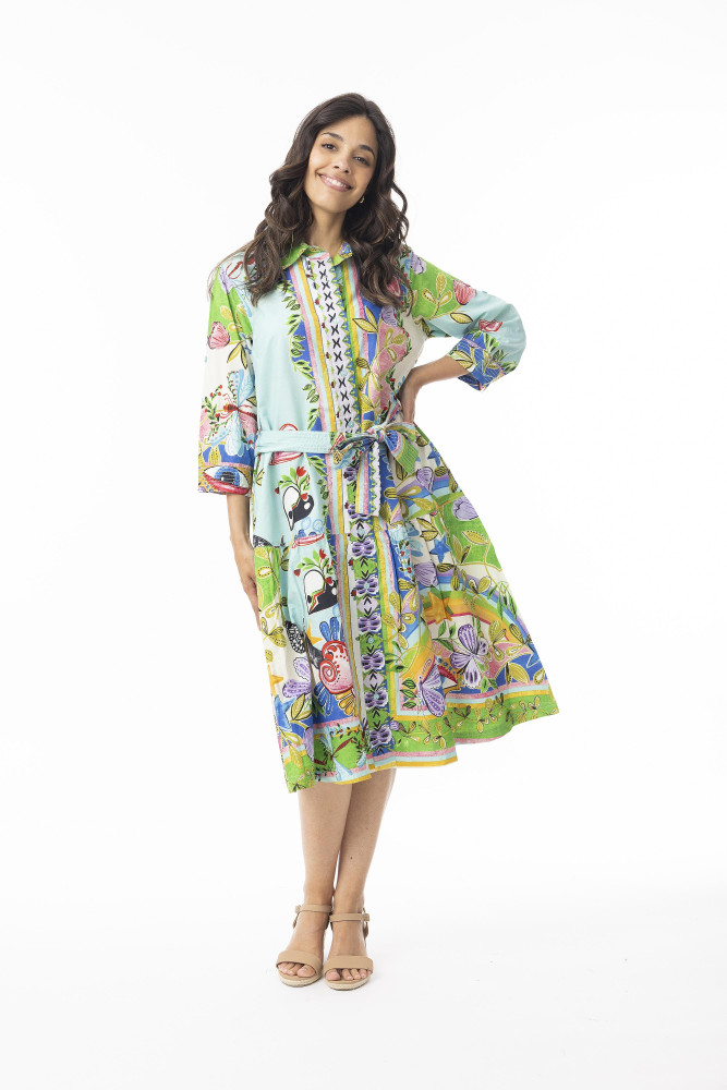 Sante Fe Dress Collar Tie Waist Print