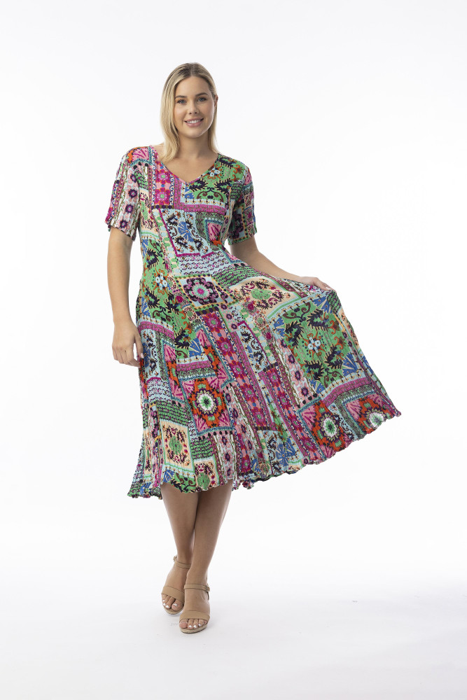 Sao Bento Dress Godet Short Sleeve Print