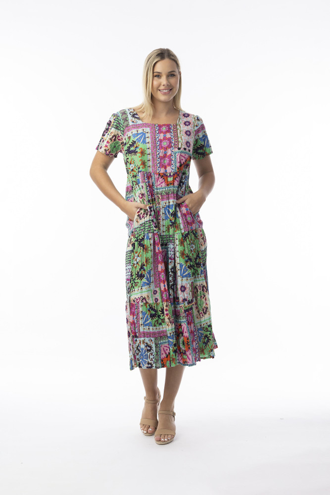 Sao Bento Dress Layers Square Neckline Print