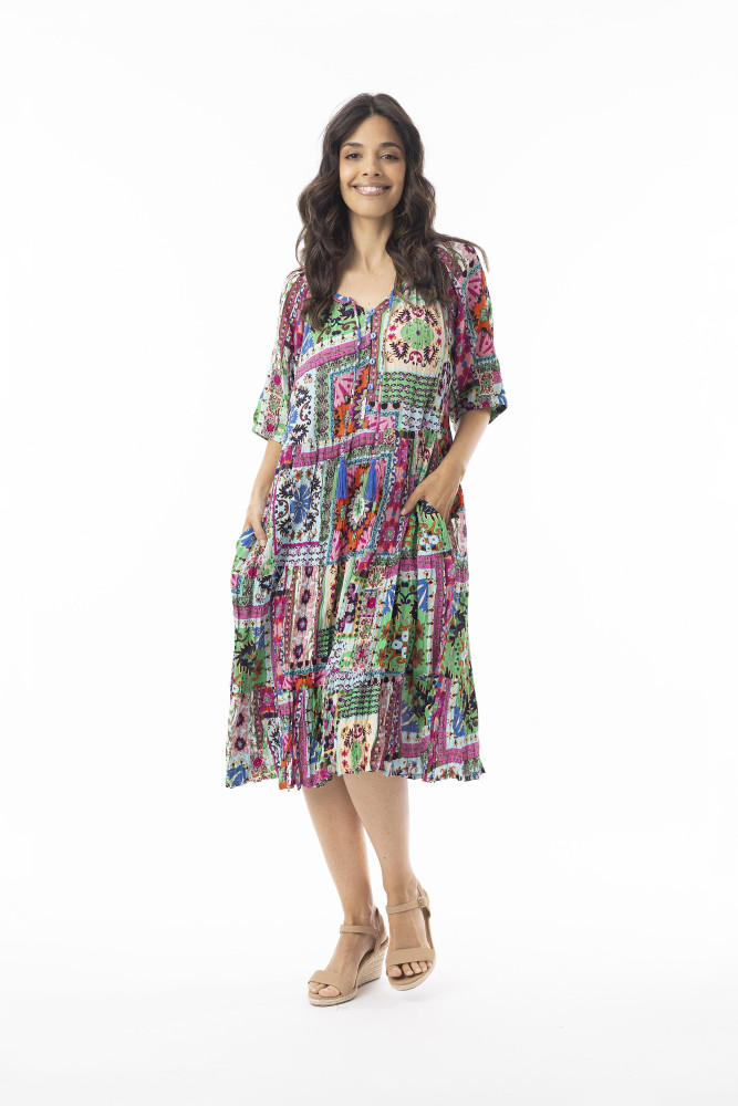 Sao Bento Dress Midi Bell Sleeve Print