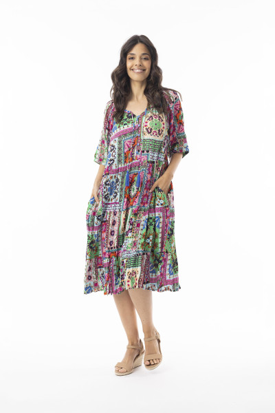 Sao Bento Dress Midi Bell Sleeve Print