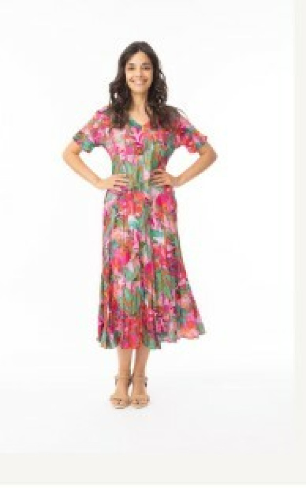 Sao Paulo Dress Godet Short Sleeve Copy Print