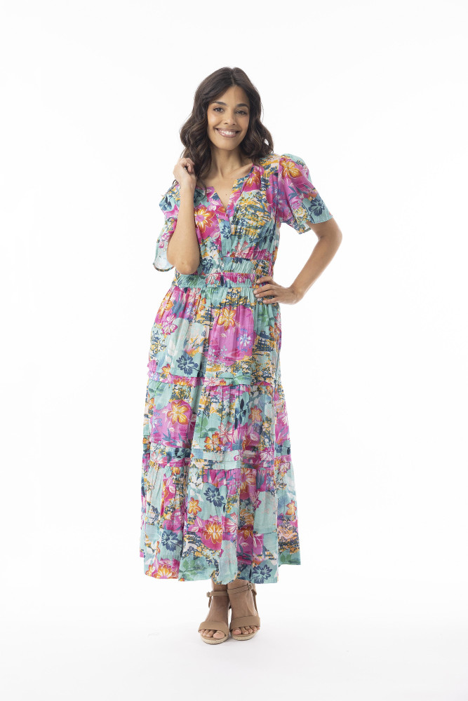 Selaron Dress Maxi Layers Short Sleeve Print