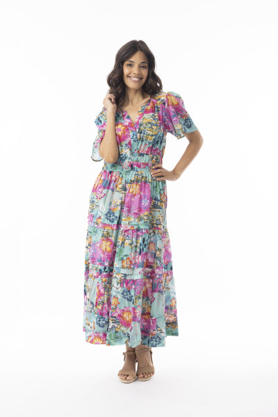 Selaron Dress Maxi Layers Short Sleeve Print
