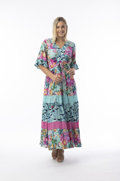 Selaron Dress V Neckline Maxi Layers Print