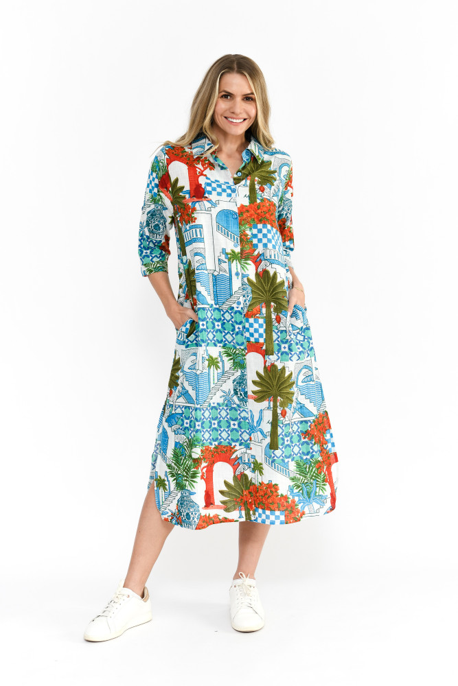 Sofia Shirt Dress Greek island Aqua