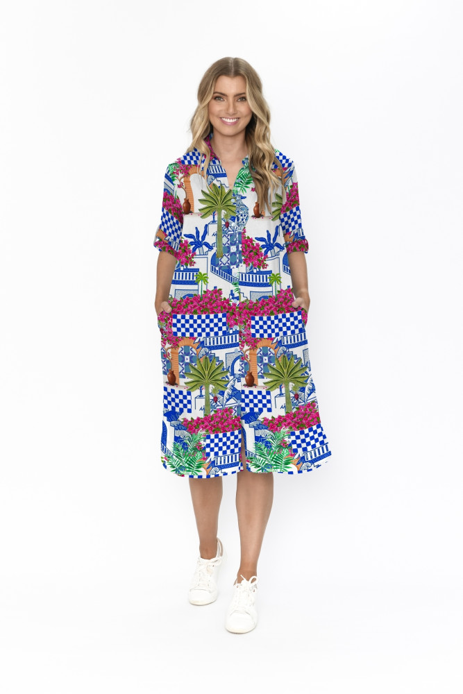 Sofia Shirt Dress Greek Island Blue