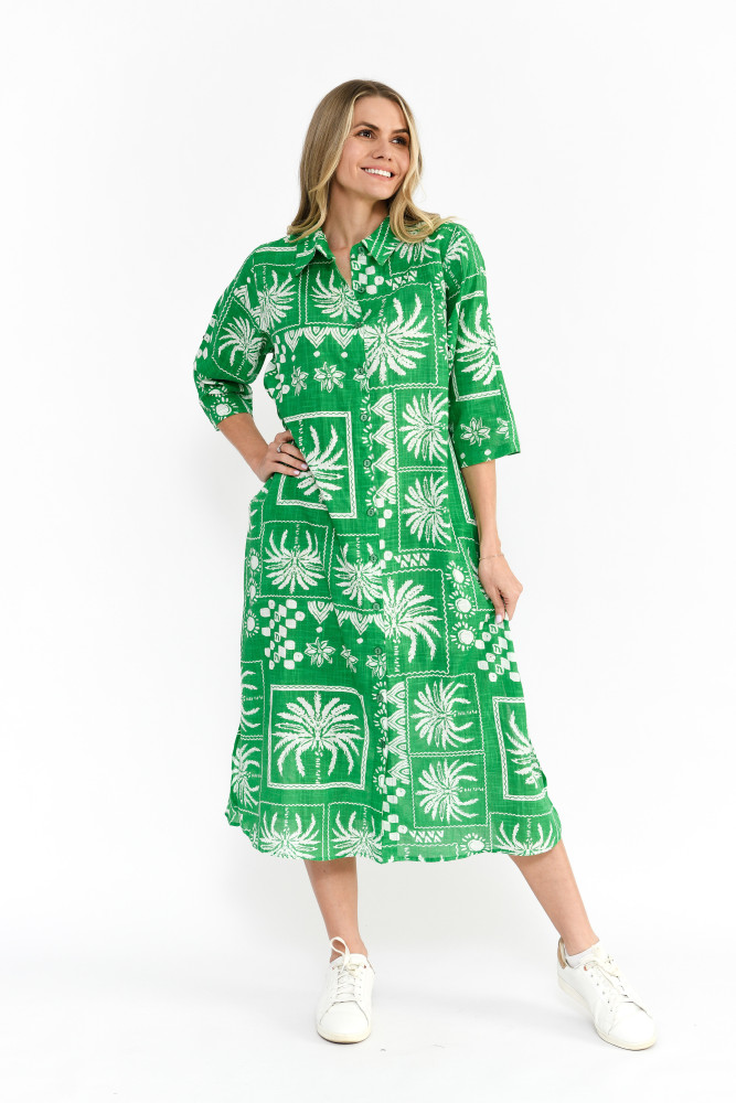 Sofia Shirt Dress Mono Patch Green