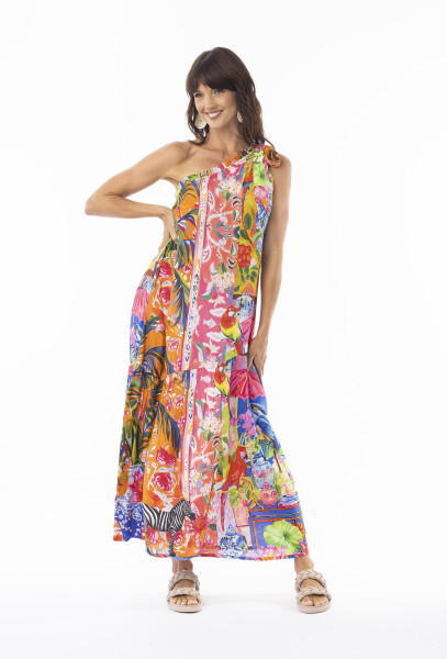 Stefania Dress Off Shoulkder Print