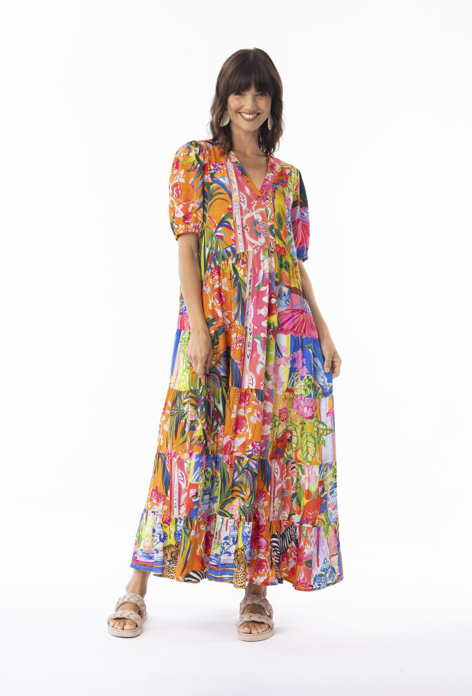 Stefania Dress V Maxi Print