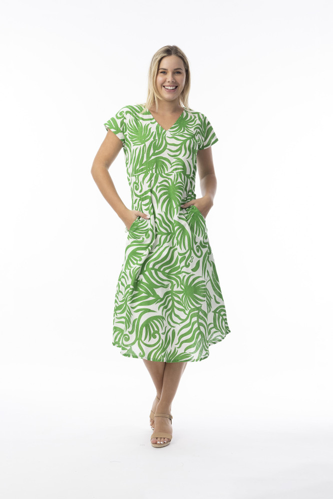 Suriname Green Dress Bias Cap Sleeve Green