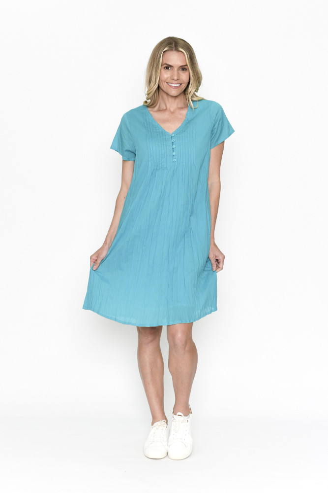 Taylor Dress Cap Sleeve Solid With Lining TURQ
